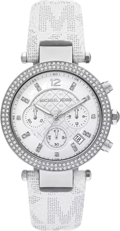 Buy Shop Michael Kors Parker Chronograph White Dial White Leather Strap Watch For Women - MK7226 USA Online