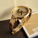 Buy Shop Michael Kors Parker Crystals Gold Dial Gold Steel Strap Watch For Women - MK4469 USA Online