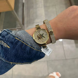 Buy Shop Michael Kors Parker Crystals Gold Dial Gold Steel Strap Watch For Women - MK4469 USA Online