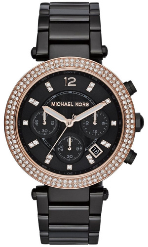 Buy Shop Michael Kors Parker Diamonds Black Dial Black Steel Strap Watch for Women - MK5885 USA Online