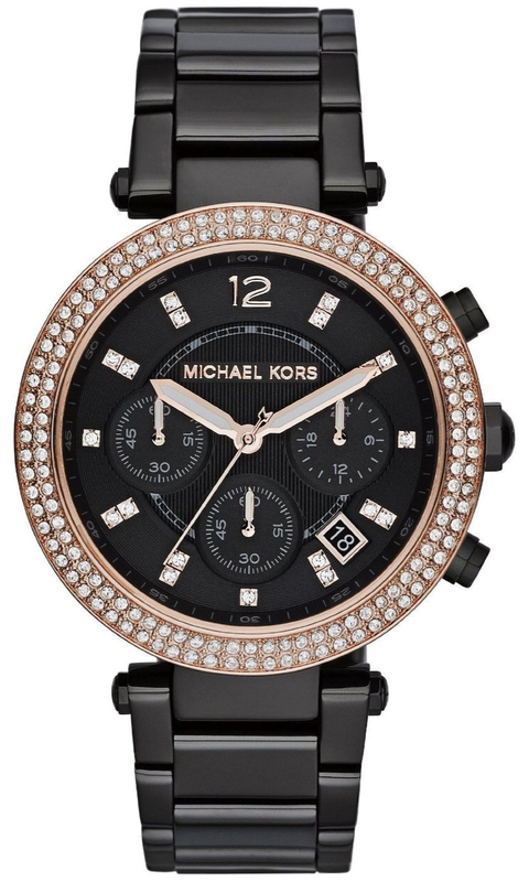 Buy Shop Michael Kors Parker Diamonds Black Dial Black Steel Strap Watch for Women - MK5885 USA Online