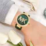 Buy Shop Michael Kors Parker Green Dial Green Leather Strap Watch For Women - MK4724 USA Online