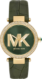 Buy Shop Michael Kors Parker Green Dial Green Leather Strap Watch For Women - MK4724 USA Online