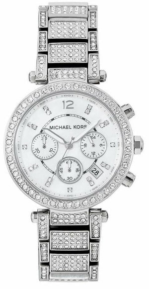 Buy Shop Michael Kors Parker Mother of Pearl Dial Diamonds Silver Steel Strap Watch for Women - MK5572 USA Online