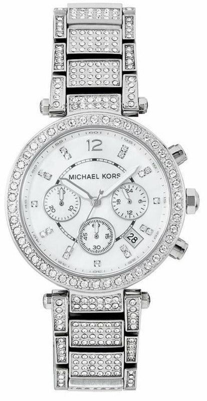 Buy Shop Michael Kors Parker Mother of Pearl Dial Diamonds Silver Steel Strap Watch for Women - MK5572 USA Online