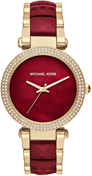 Buy Shop Michael Kors Parker Mother of Pearl Red Dial Two Tone Steel Strap Watch for Women - MK6427 USA Online