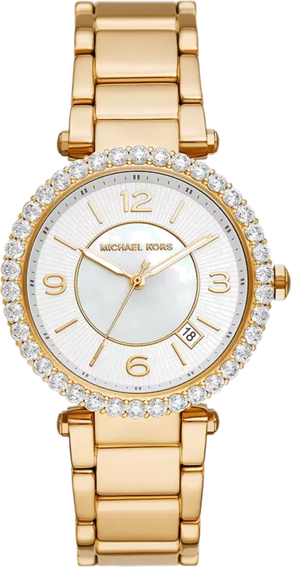 Buy Shop Michael Kors Parker Mother of Pearl White Dial Gold Steel Strap Watch For Women - MK4693 USA Online