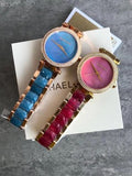 Buy Shop Michael Kors Parker Pink Mother of Pearl Dial Two Tone Steel Strap Watch for Women - MK6490 USA Online