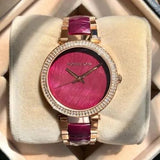 Buy Shop Michael Kors Parker Pink Mother of Pearl Dial Two Tone Steel Strap Watch for Women - MK6490 USA Online