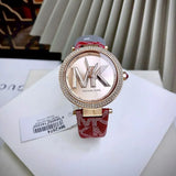 Buy Shop Michael Kors Parker Rose Gold Dial Maroon Leather Strap Watch For Women - MK2974 USA Online