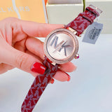 Buy Shop Michael Kors Parker Rose Gold Dial Maroon Leather Strap Watch For Women - MK2974 USA Online