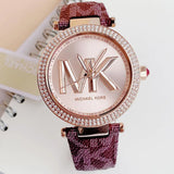 Buy Shop Michael Kors Parker Rose Gold Dial Maroon Leather Strap Watch For Women - MK2974 USA Online
