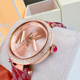 Buy Shop Michael Kors Parker Rose Gold Dial Maroon Leather Strap Watch For Women - MK2974 USA Online