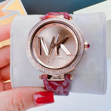 Buy Shop Michael Kors Parker Rose Gold Dial Maroon Leather Strap Watch For Women - MK2974 USA Online