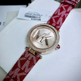 Buy Shop Michael Kors Parker Rose Gold Dial Maroon Leather Strap Watch For Women - MK2974 USA Online