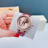 Buy Shop Michael Kors Parker Rose Gold Dial Maroon Leather Strap Watch For Women - MK2974 USA Online