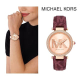 Buy Shop Michael Kors Parker Rose Gold Dial Maroon Leather Strap Watch For Women - MK2974 USA Online