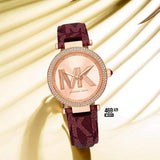 Buy Shop Michael Kors Parker Rose Gold Dial Maroon Leather Strap Watch For Women - MK2974 USA Online