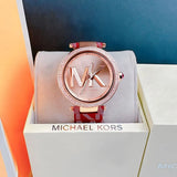 Buy Shop Michael Kors Parker Rose Gold Dial Maroon Leather Strap Watch For Women - MK2974 USA Online