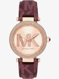 Buy Shop Michael Kors Parker Rose Gold Dial Maroon Leather Strap Watch For Women - MK2974 USA Online