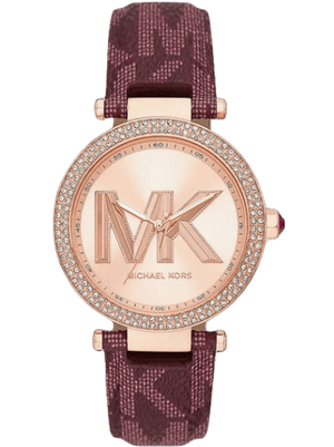 Buy Shop Michael Kors Parker Rose Gold Dial Maroon Leather Strap Watch For Women - MK2974 USA Online