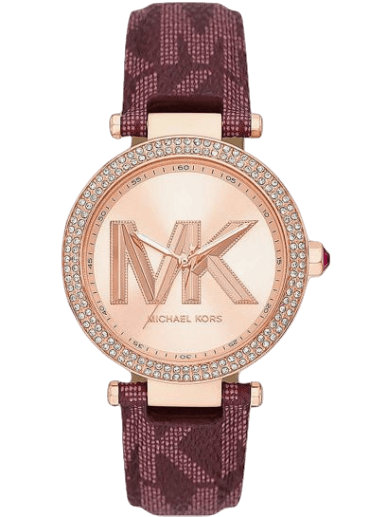 Buy Shop Michael Kors Parker Rose Gold Dial Maroon Leather Strap Watch For Women - MK2974 USA Online