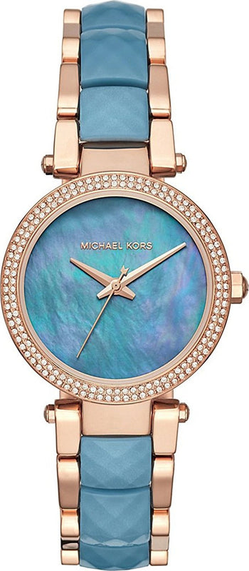 Buy Shop Michael Kors Parker Blue Mother of Pearl Dial Two Tone Steel Strap Watch for Women - MK6491 USA Online