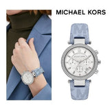 Buy Shop Michael Kors Parker Silver Dial Blue Leather Strap Watch For Women - MK6936 USA Online