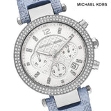 Buy Shop Michael Kors Parker Silver Dial Blue Leather Strap Watch For Women - MK6936 USA Online