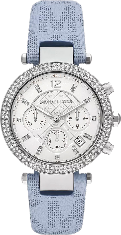 Buy Shop Michael Kors Parker Silver Dial Blue Leather Strap Watch For Women - MK6936 USA Online