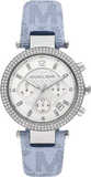 Buy Shop Michael Kors Parker Silver Dial Blue Leather Strap Watch For Women - MK6936 USA Online