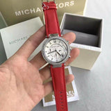 Buy Shop Michael Kors Parker Silver Dial Red Leather Strap Watch for Women - MK2278 USA Online