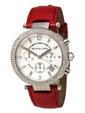 Buy Shop Michael Kors Parker Silver Dial Red Leather Strap Watch for Women - MK2278 USA Online