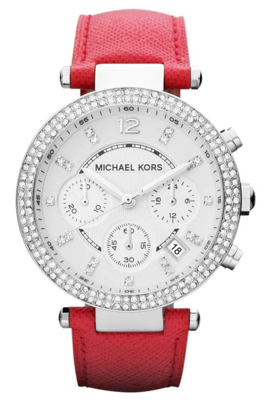 Buy Shop Michael Kors Parker Silver Dial Red Leather Strap Watch for Women - MK2278 USA Online