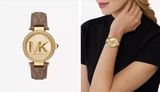 Buy Shop Michael Kors Parker Three Hand Gold Dial Brown Leather Strap Watch For Women - MK2973 USA Online