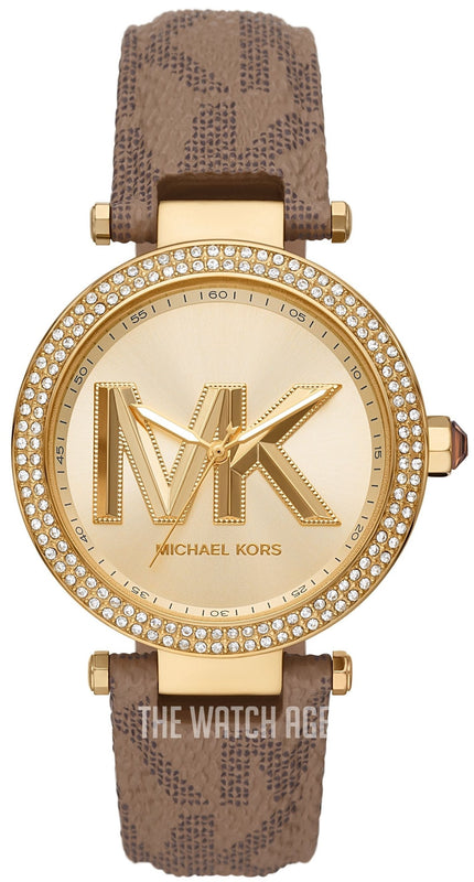Buy Shop Michael Kors Parker Three Hand Gold Dial Brown Leather Strap Watch For Women - MK2973 USA Online