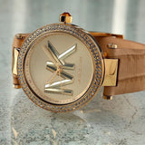Buy Shop Michael Kors Parker Three-Hand Gold Dial Brown Leather Strap Watch For Women - MK4725 USA Online
