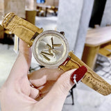 Buy Shop Michael Kors Parker Three-Hand Gold Dial Brown Leather Strap Watch For Women - MK4725 USA Online