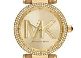 Buy Shop Michael Kors Parker Three-Hand Gold Dial Brown Leather Strap Watch For Women - MK4725 USA Online