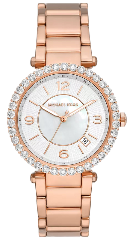 Buy Shop Michael Kors Parker Three-Hand Mother of Pearl White Dial Rose Gold Steel Strap Watch For Women - MK4695 USA Online
