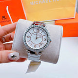 Buy Shop Michael Kors Parker Three Hand Mother of Pearl White Dial Silver Steel Strap Watch For Women - MK4694 USA Online