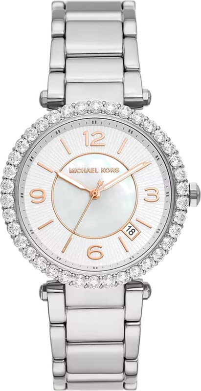 Buy Shop Michael Kors Parker Three Hand Mother of Pearl White Dial Silver Steel Strap Watch For Women - MK4694 USA Online
