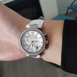 Buy Shop Michael Kors Parker White Dial White Leather Strap Watch for Women - MK2277 USA Online