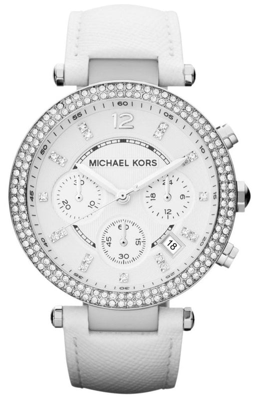 Buy Shop Michael Kors Parker White Dial White Leather Strap Watch for Women - MK2277 USA Online