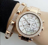 Buy Shop Michael Kors Parker White Dial with Diamonds Rose Gold Steel Strap Watch for Women - MK5491 USA Online