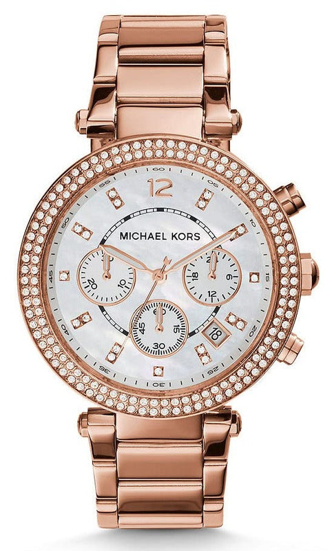 Buy Shop Michael Kors Parker White Dial with Diamonds Rose Gold Steel Strap Watch for Women - MK5491 USA Online