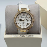 Buy Shop Michael Kors Parker White Dial with Diamonds White Leather Strap Watch for Women - MK2290 USA Online