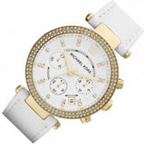 Buy Shop Michael Kors Parker White Dial with Diamonds White Leather Strap Watch for Women - MK2290 USA Online