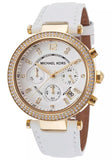 Buy Shop Michael Kors Parker White Dial with Diamonds White Leather Strap Watch for Women - MK2290 USA Online