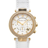 Buy Shop Michael Kors Parker White Dial with Diamonds White Leather Strap Watch for Women - MK2290 USA Online